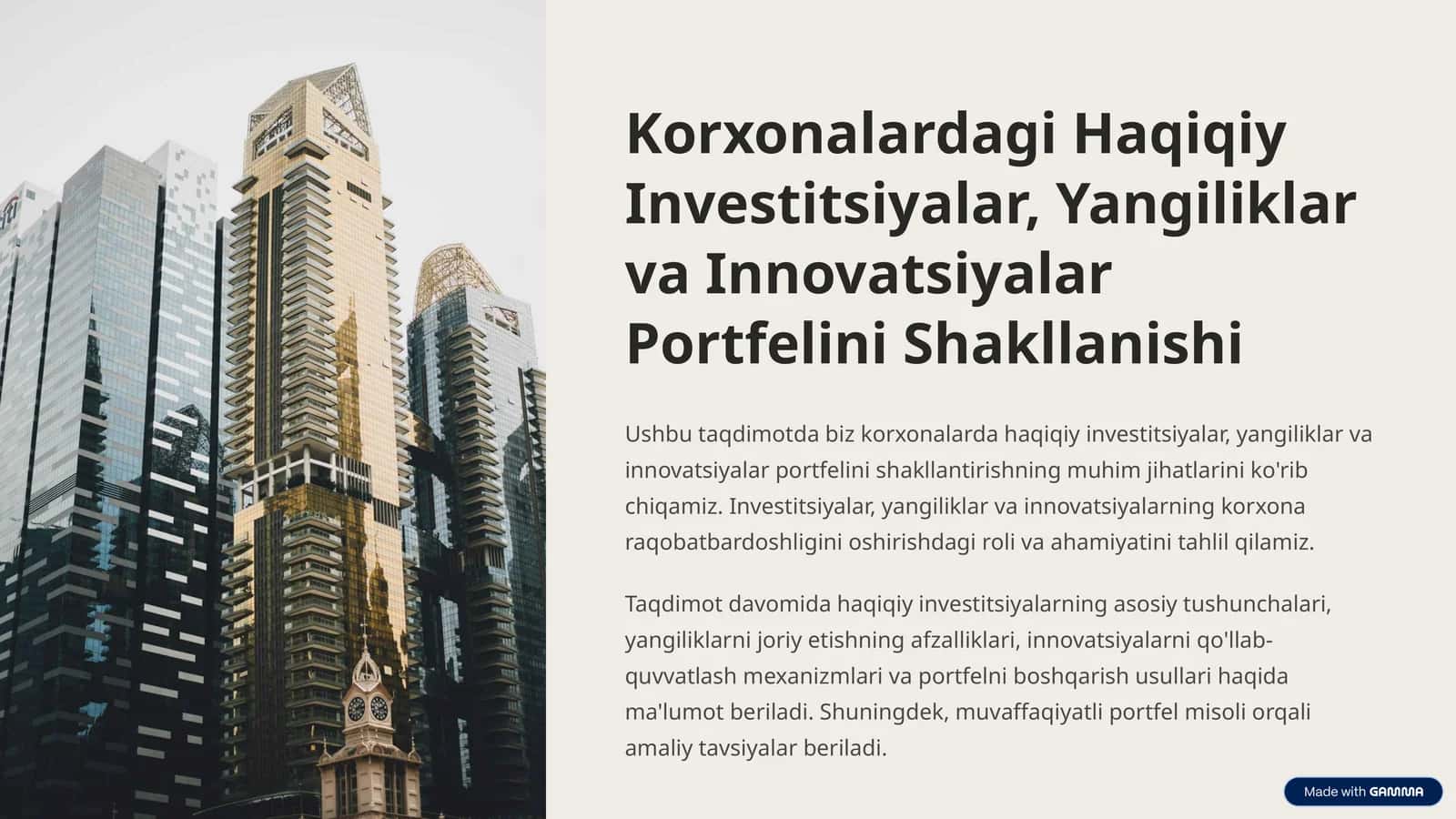 Korxonalardagi Haqiqiy Investitsiyalar, Yangiliklar va Innovatsiyalar Portfеlini Shakllanishi