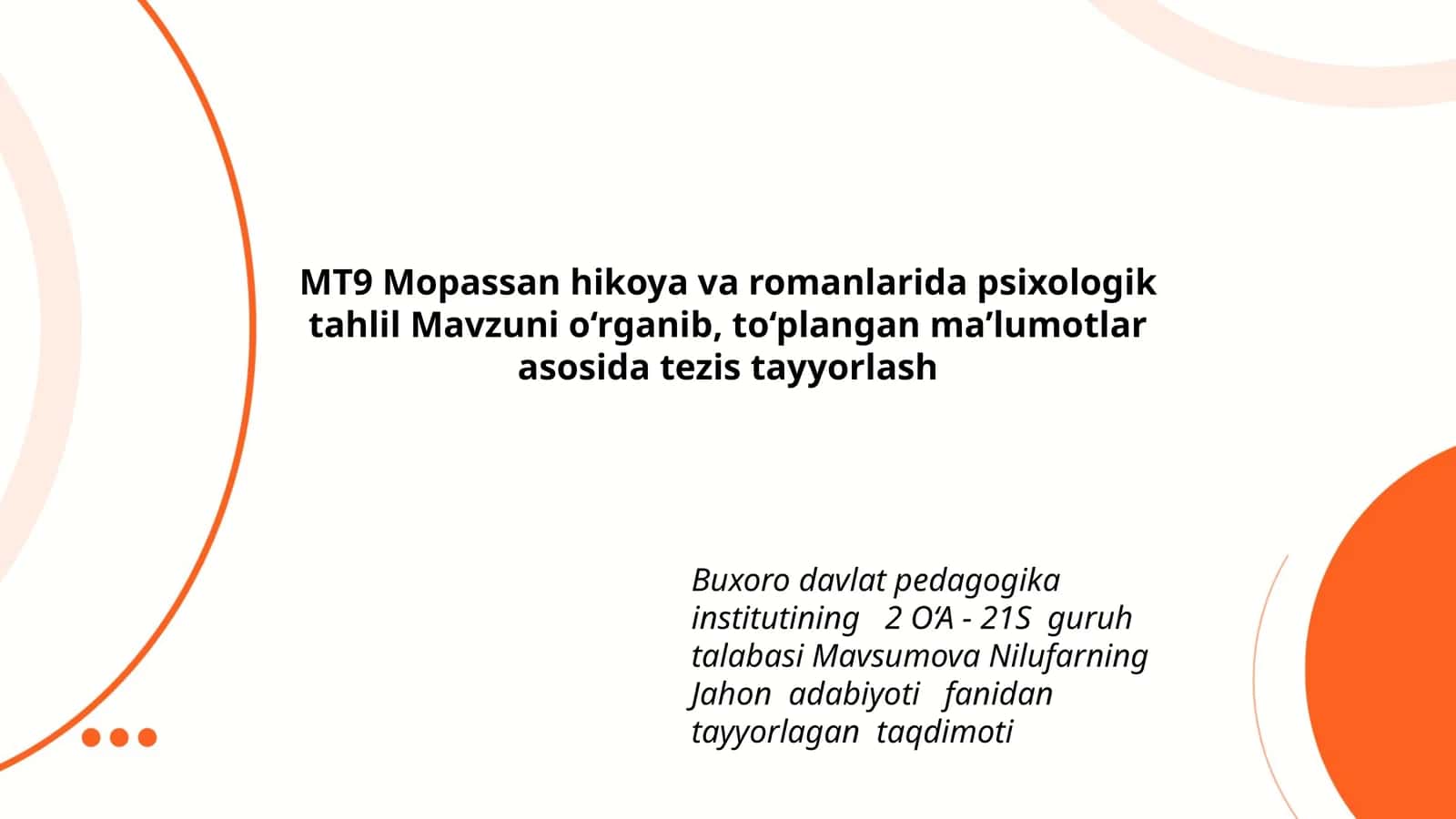 Jahon adabiyoti fanidan tayyorlagan taqdimoti