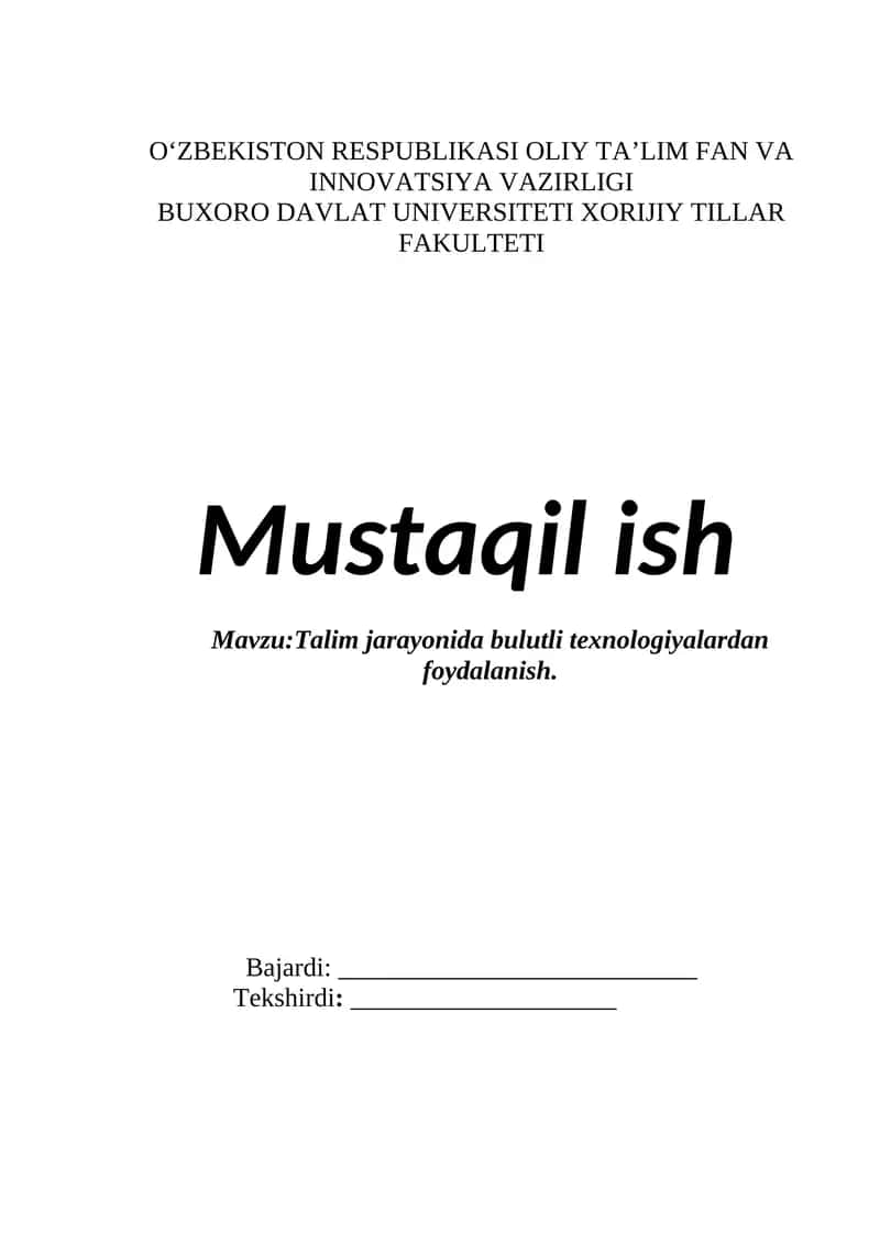 Talim jarayonida bulutli texnologiyalardan foydalanish