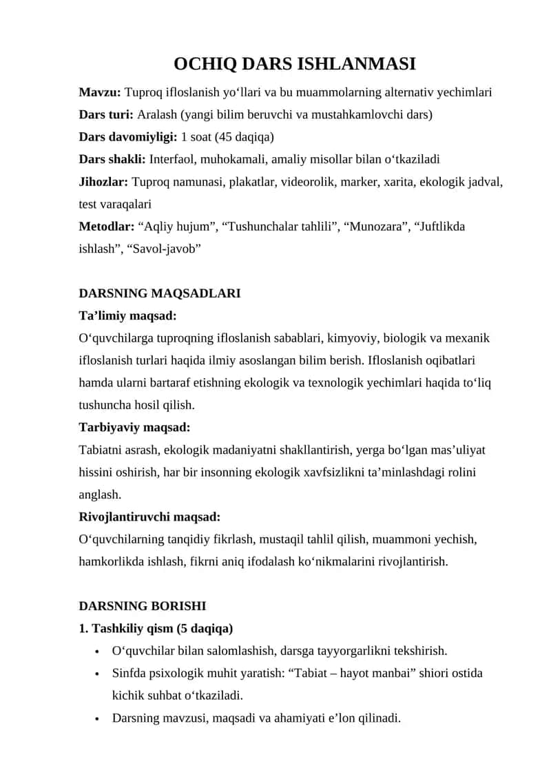Tuproq ifloslanish yo‘llari va bu muammolarning alternativ yechimlari