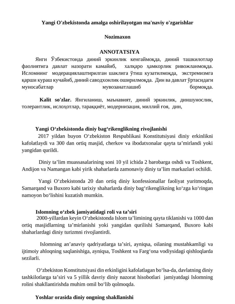 Diniy Erkinlik va Islom