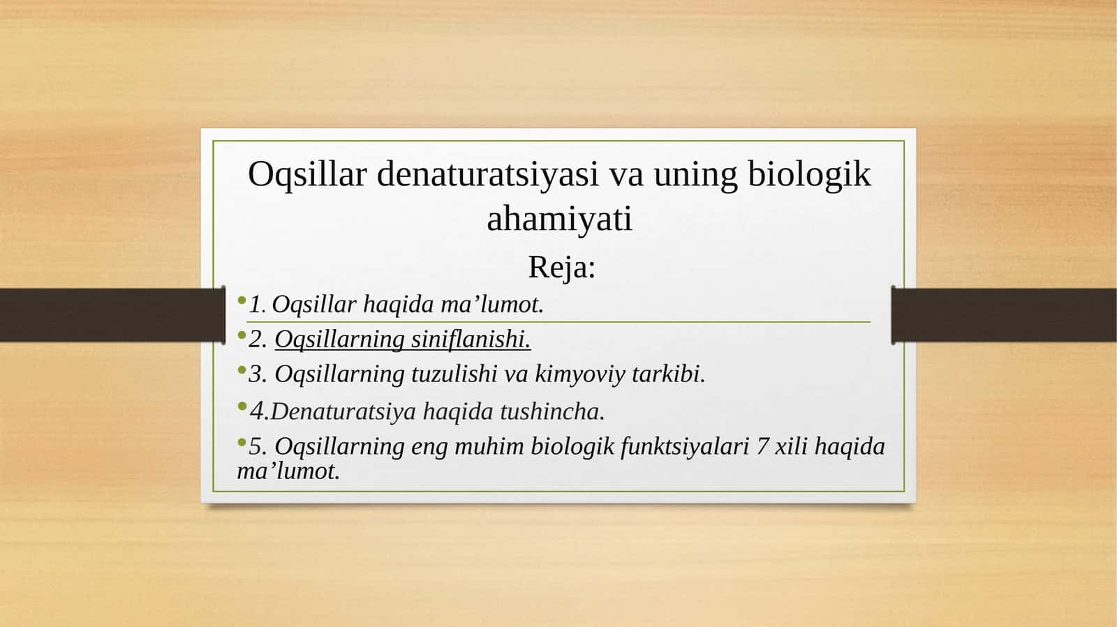 Oqsillar denaturatsiyasi va uning biologik ahamiyati