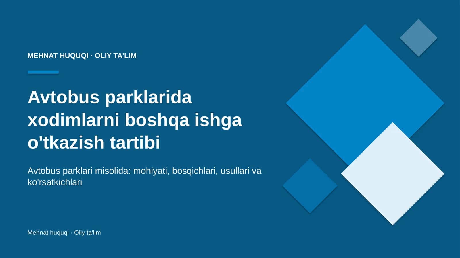 Xodimlarni boshqa ishga o'tkazish tartibi: mohiyati