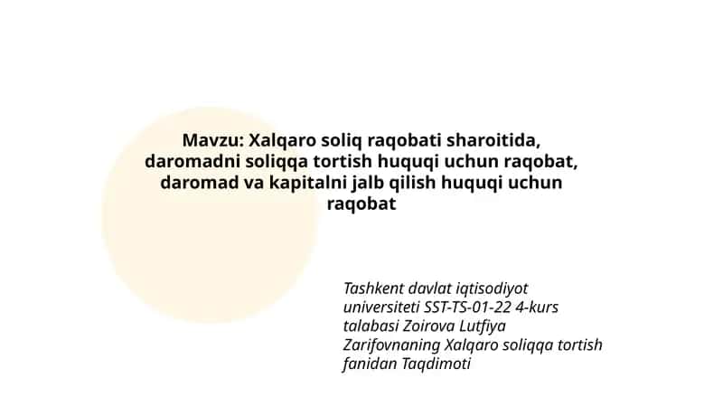 Xalqaro soliqqa tortish fanidan Taqdimoti
