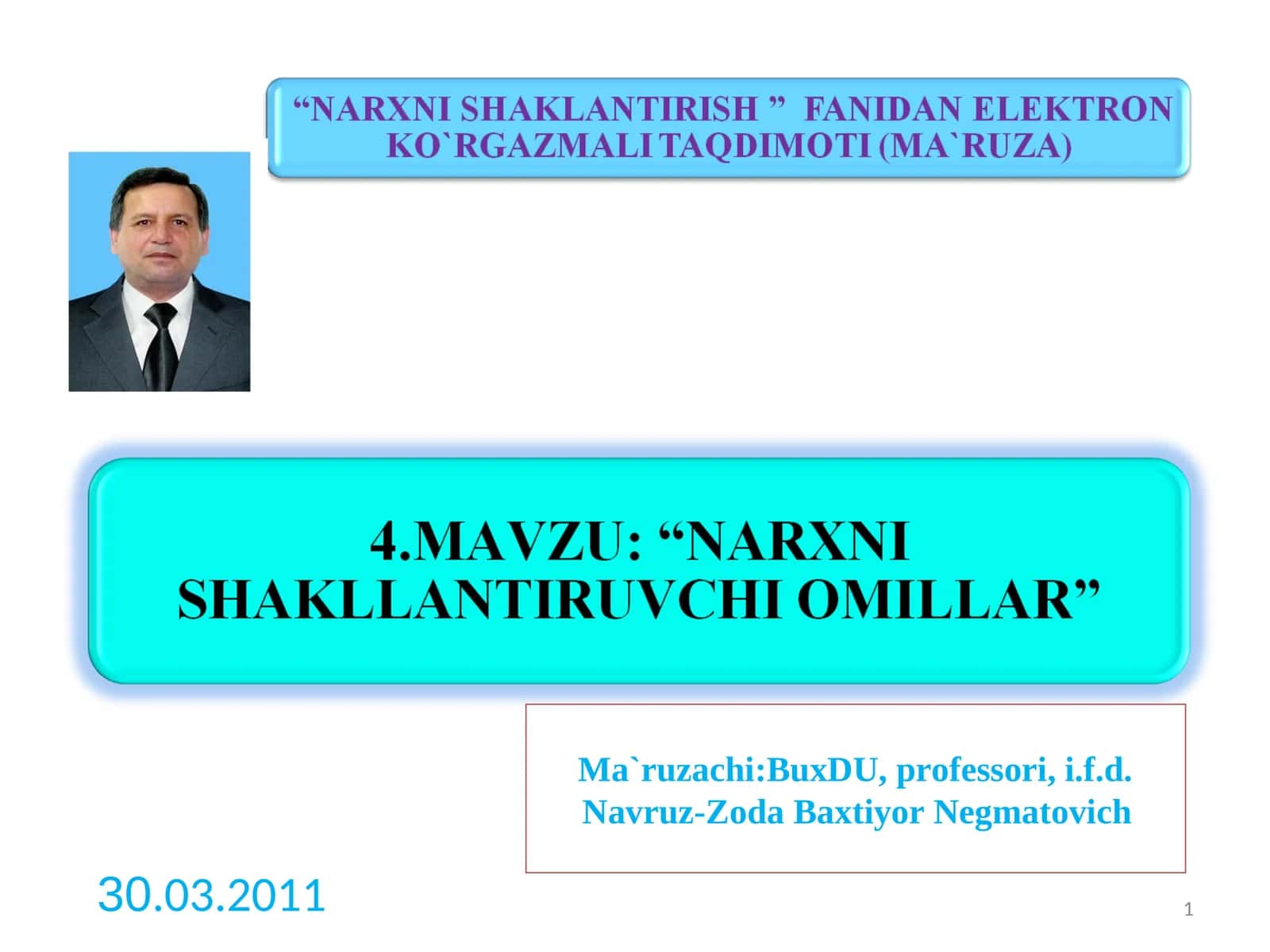 Narxni shakllantiruvchi omillar tasnifi