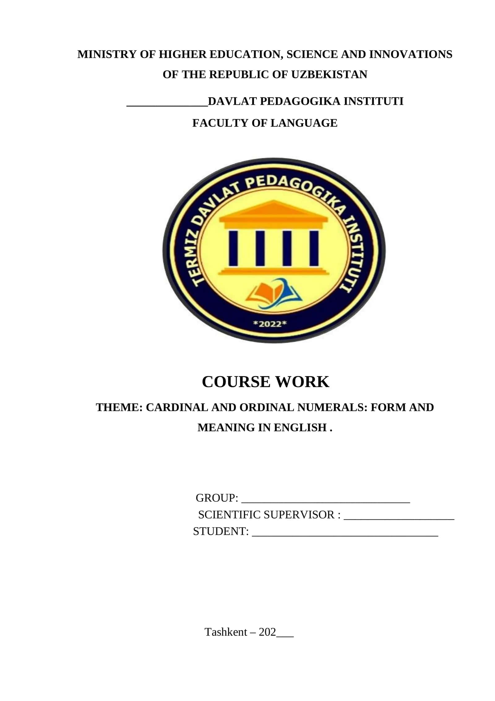 CARDINAL AND ORDINAL NUMERALS: FORM AND MEANING IN ENGLISH