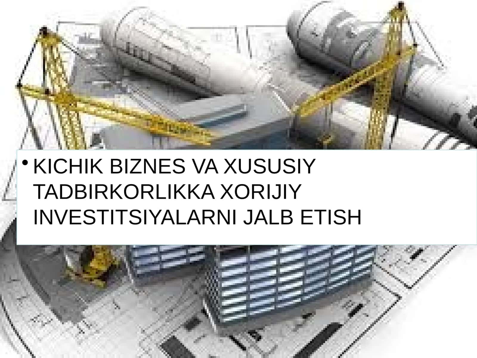 KICHIK BIZNES VA XUSUSIY TADBIRKORLIKKA XORIJIY INVESTITSIYALARNI JALB ETISH