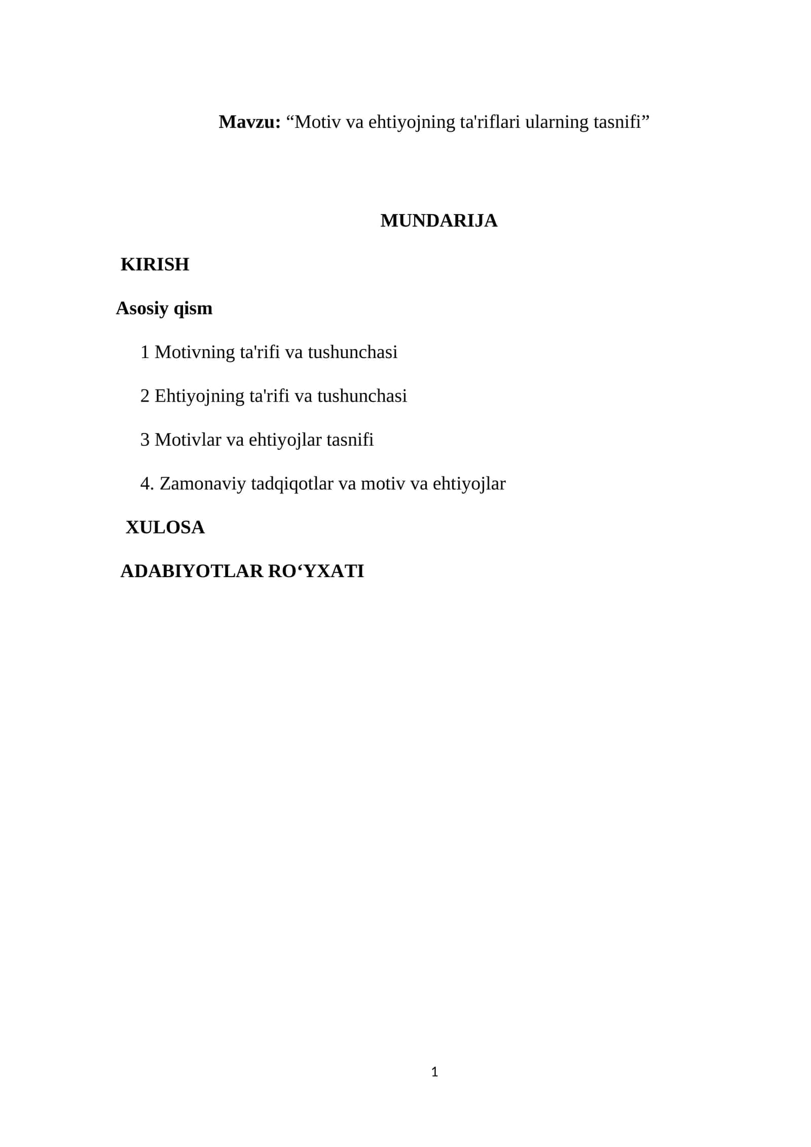 Motiv va ehtiyojning ta'riflari ularning tasnifi