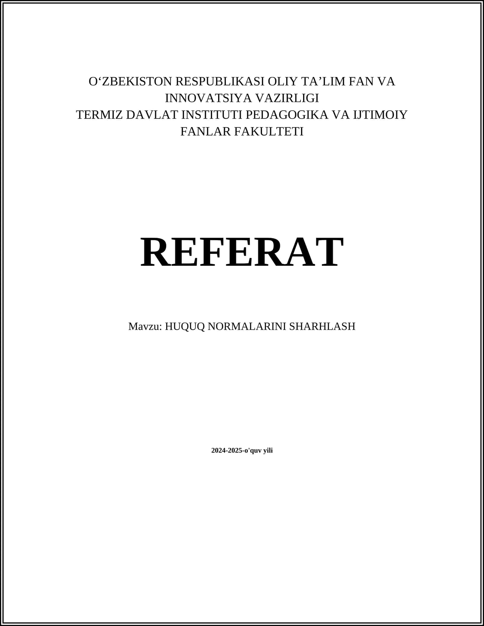 HUQUQ NORMALARINI SHARHLASH