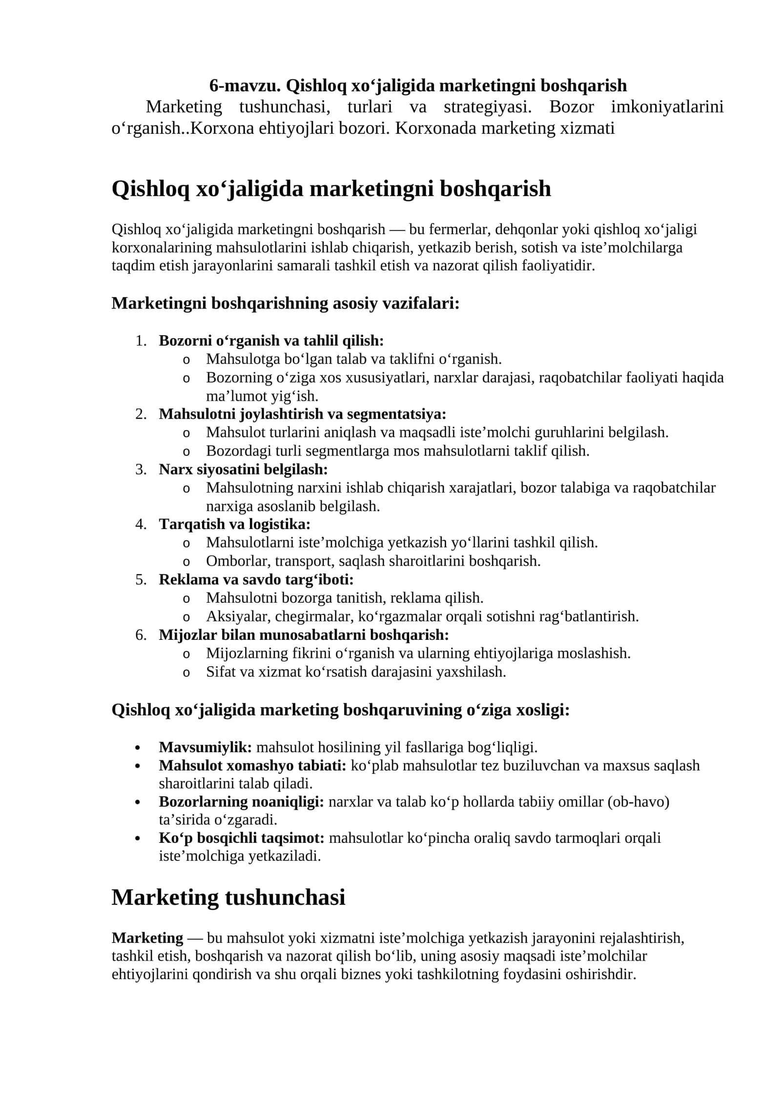 Qishloq xo‘jaligida marketingni boshqarish