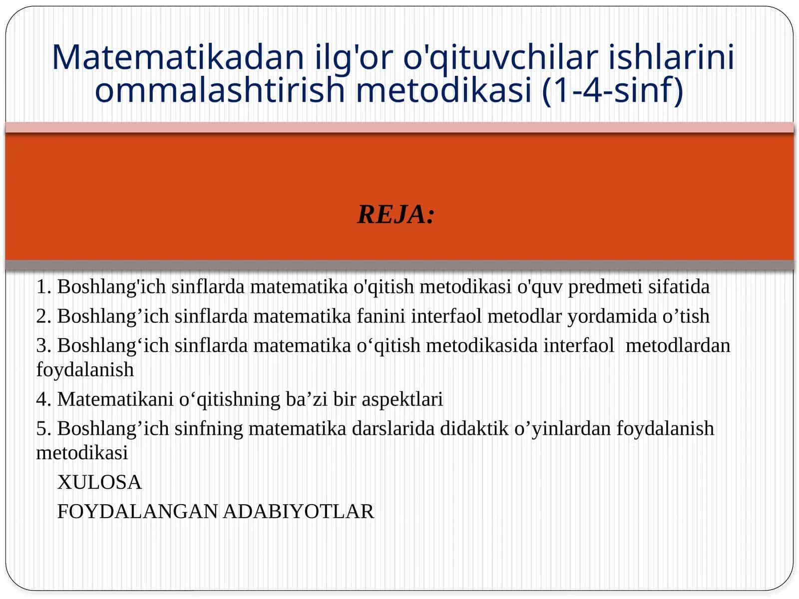 Matematikadan O'qitish Metodikasi