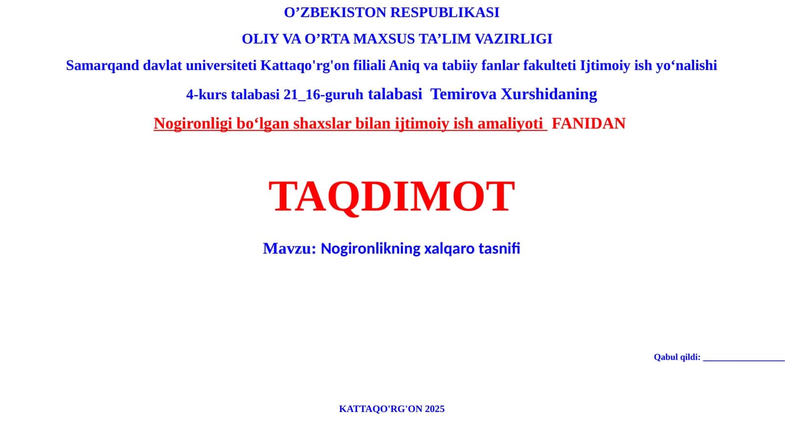 Nogironlikning xalqarotasnifi