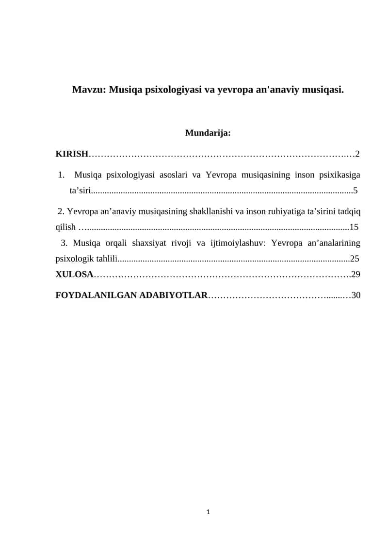 Musiqa psixologiyasi va yevropa an'anaviy musiqasi