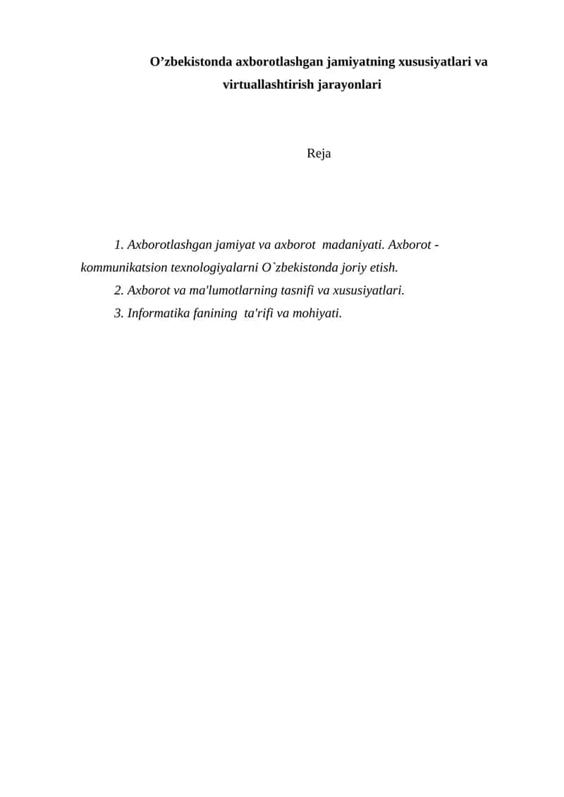 Informatika va axborot tеxnologiyalari