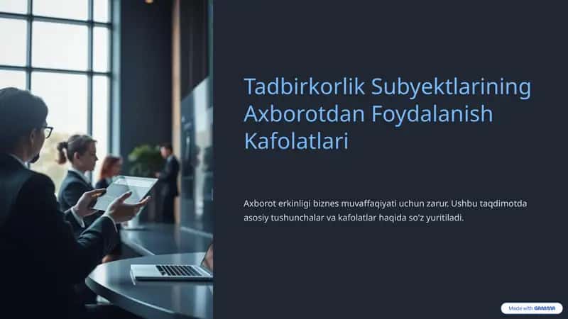 Tadbirkorlik Subyektlarining Axborotdan Foydalanish Kafolatlari