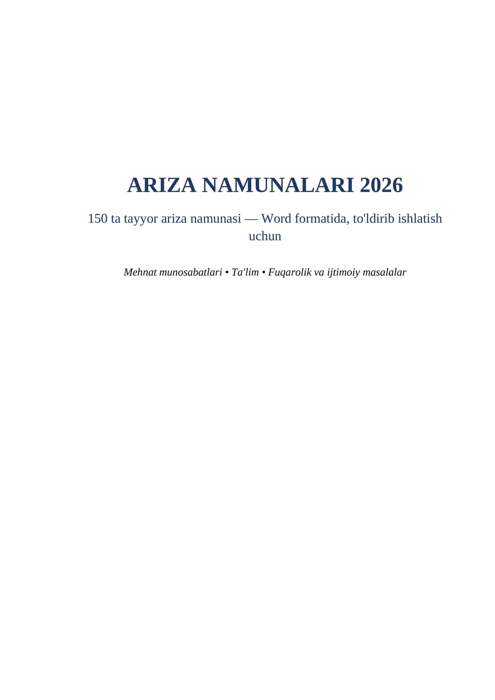 Ariza namunalari 2026 word 150 ta tayyor namuna tayyorgarlik toplami.