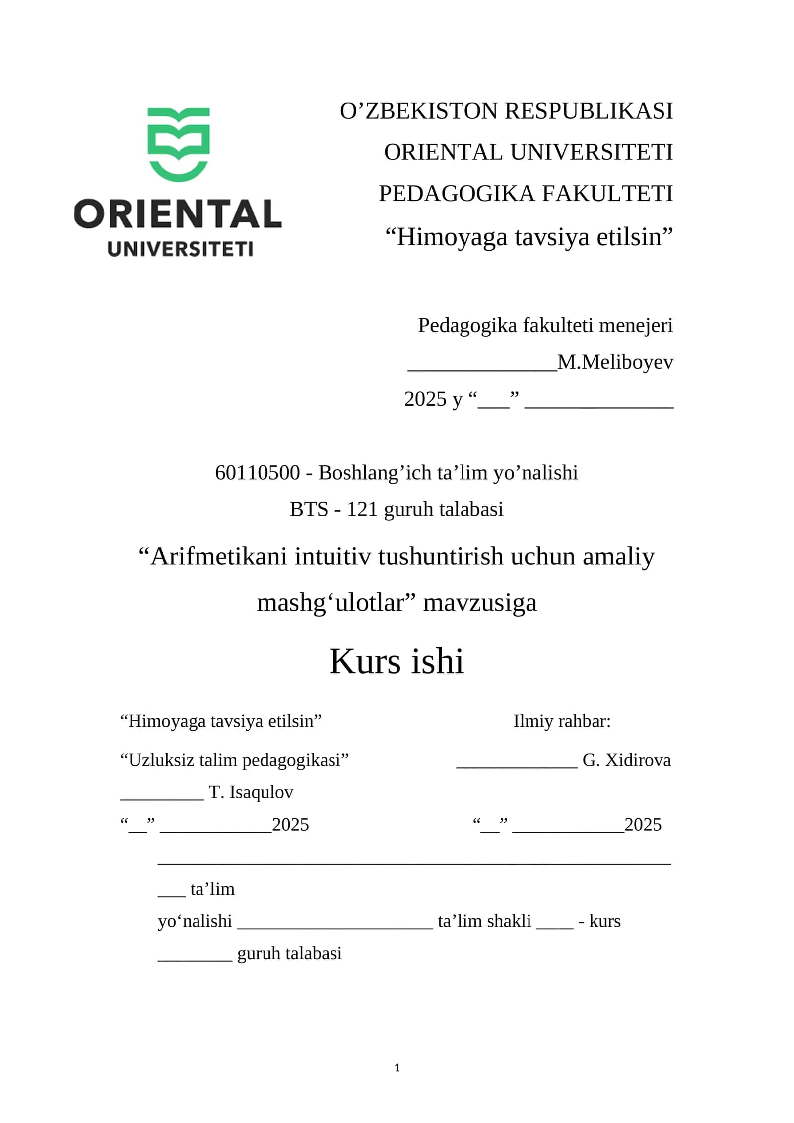 Arifmetikani intuitiv tushuntirish uchun amaliy mashgʻulotlar