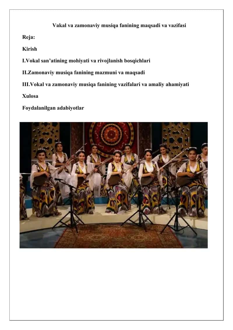 Vokal va zamonaviy musiqa fanining maqsadi va vazifasi
