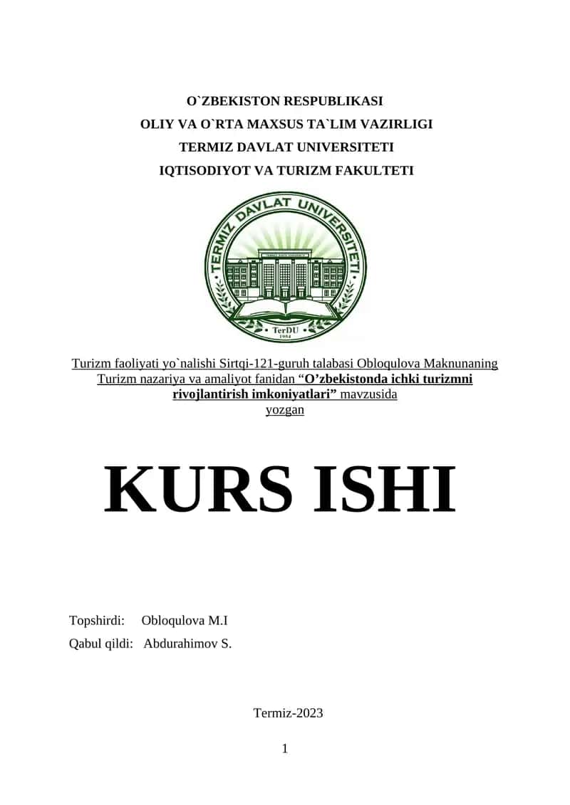 O`zbekistonda ichki turizmni rivojlantirish imkoniyatlari