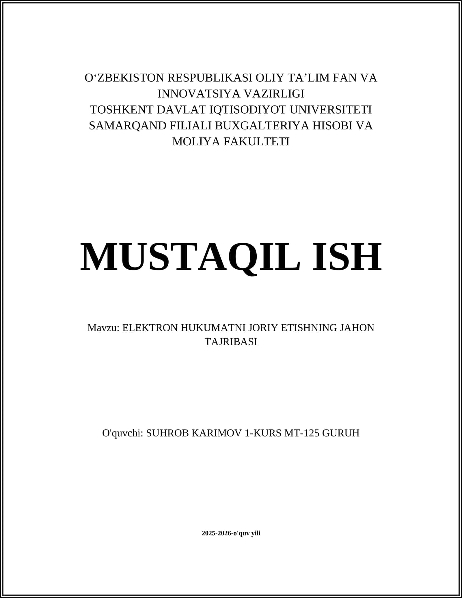 ELEKTRON HUKUMATNI JORIY ETISHNING JAHON TAJRIBASI