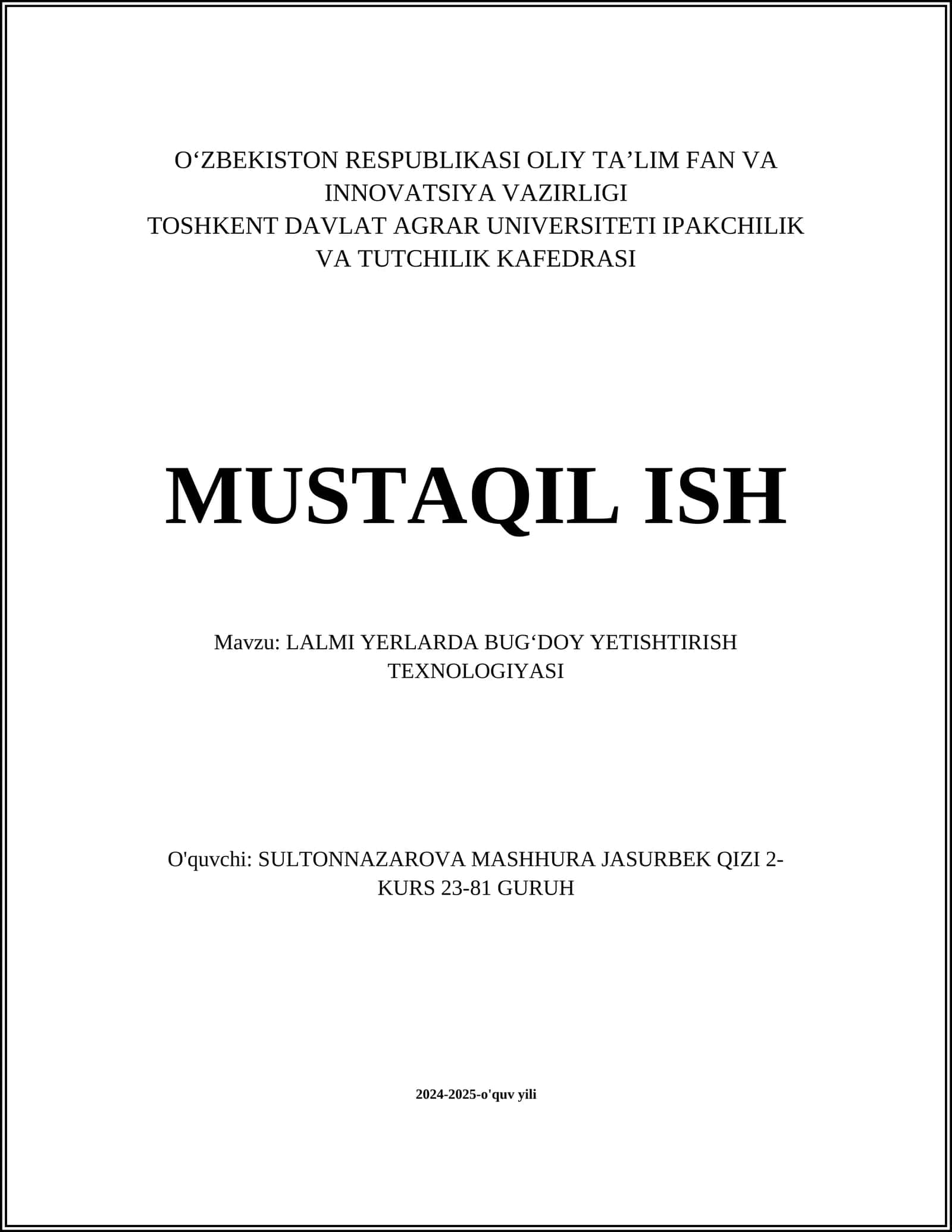 LALMI YERLARDA BUGʻDOY YETISHTIRISH TEXNOLOGIYASI