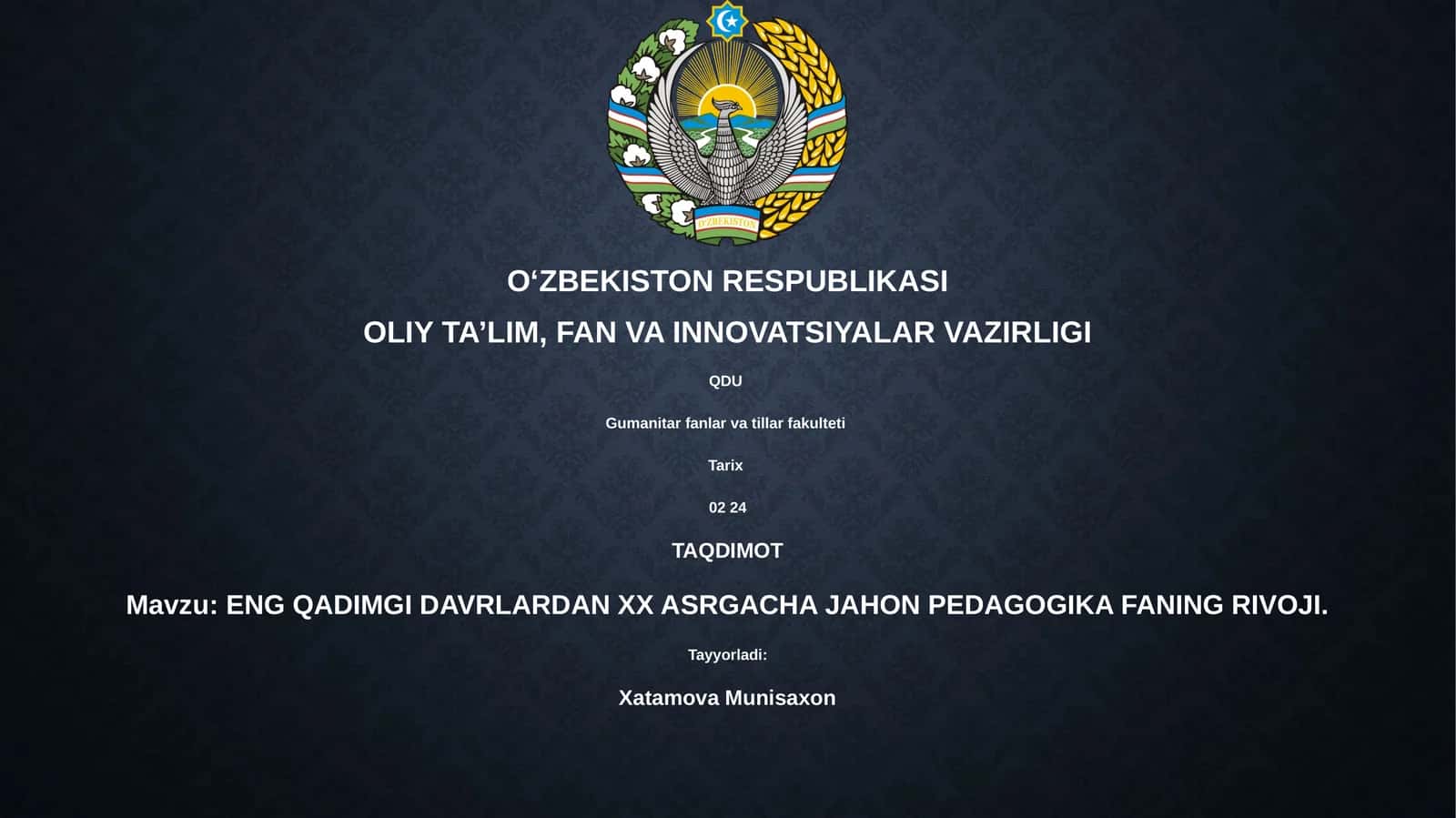 ENG QADIMGI DAVRLARDAN XX ASRGACHA JAHON PEDAGOGIKA FANING RIVOJI