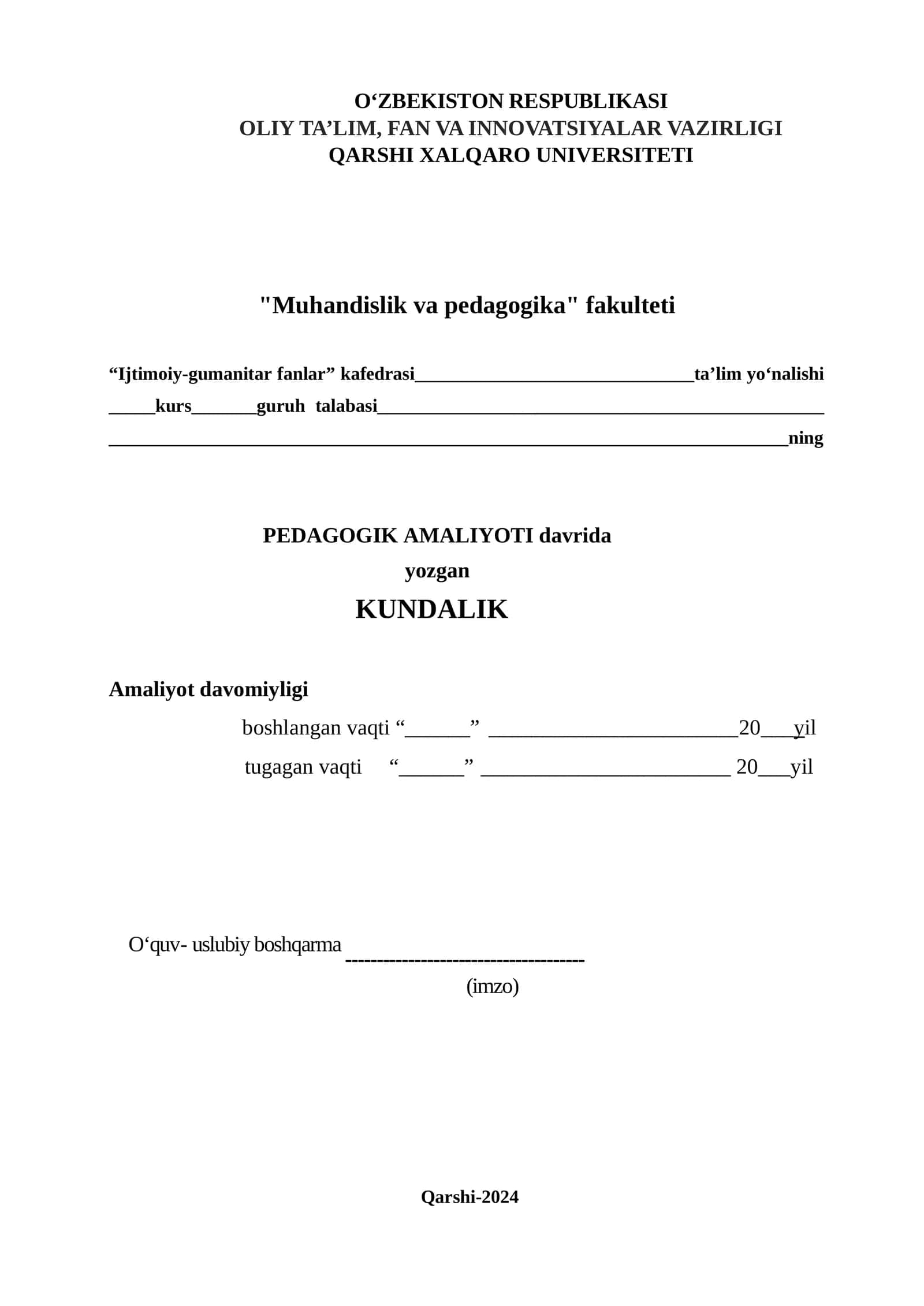 Pedagogik amaliyotni o'tash