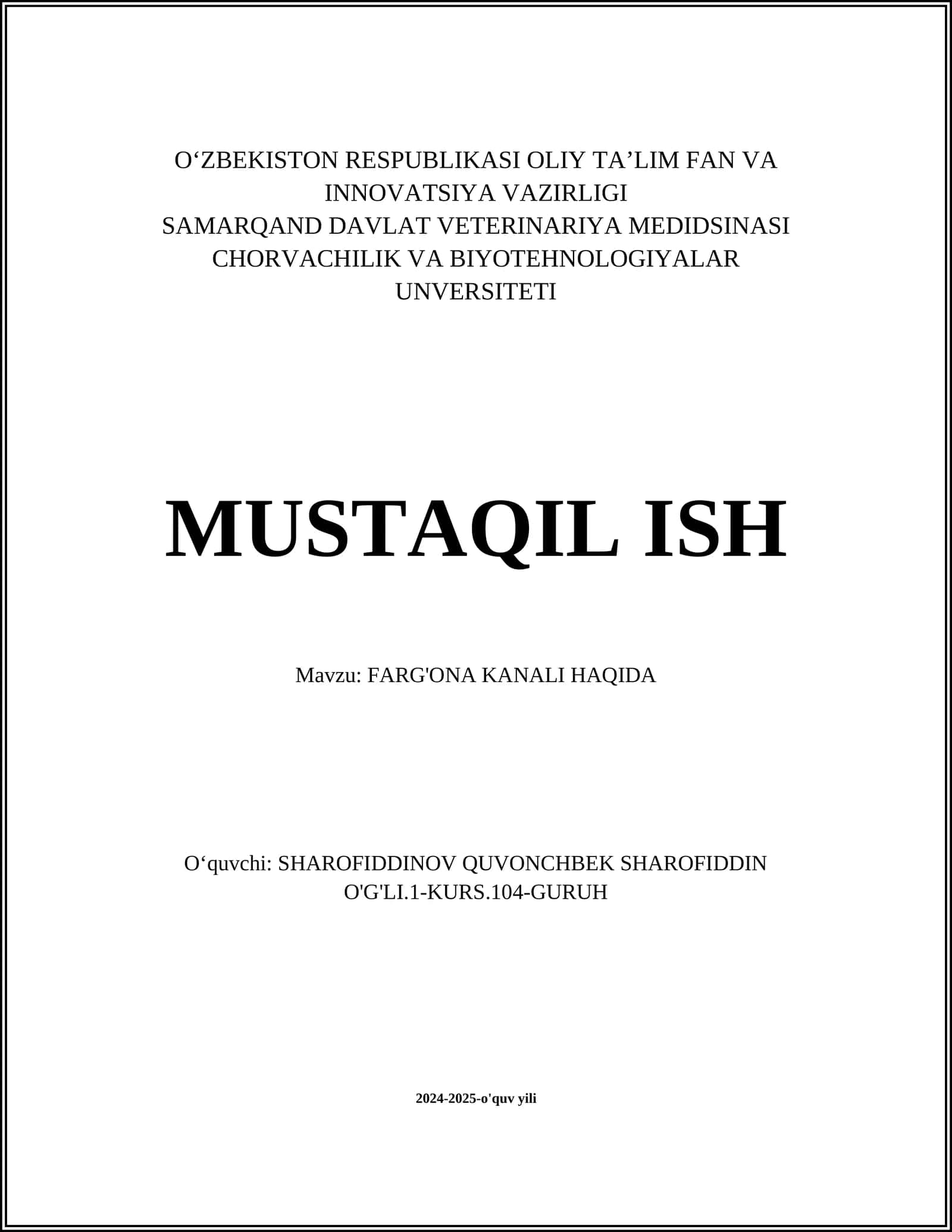 FARG'ONA KANALI HAQIDA