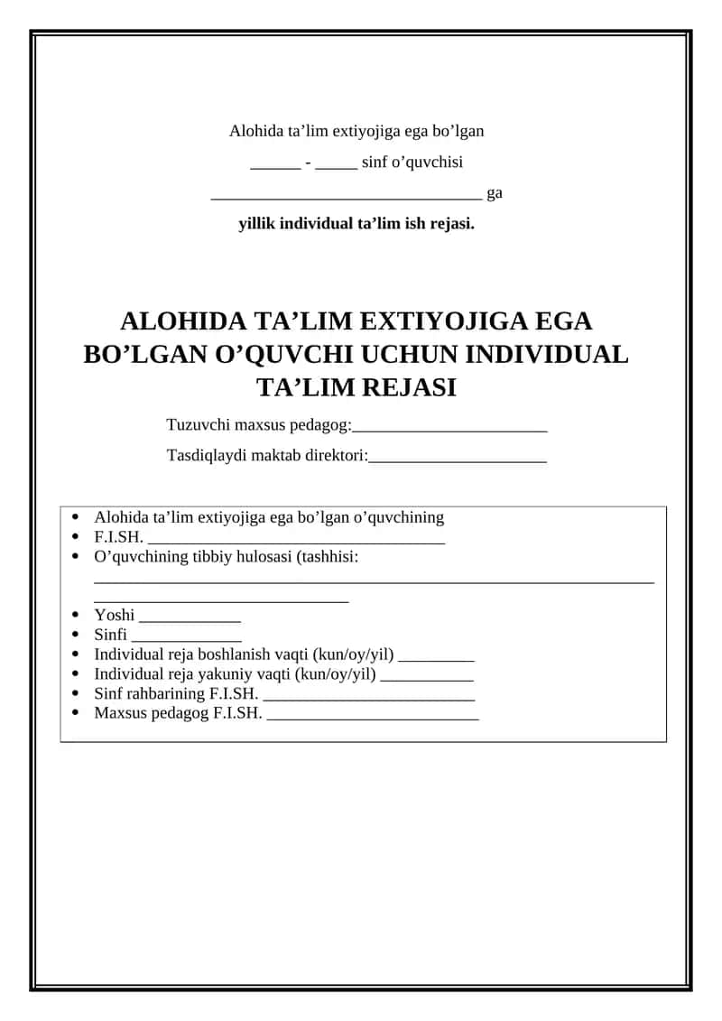 Alohida ta’lim extiyojiga ega bo’lgan o’quvchisi
