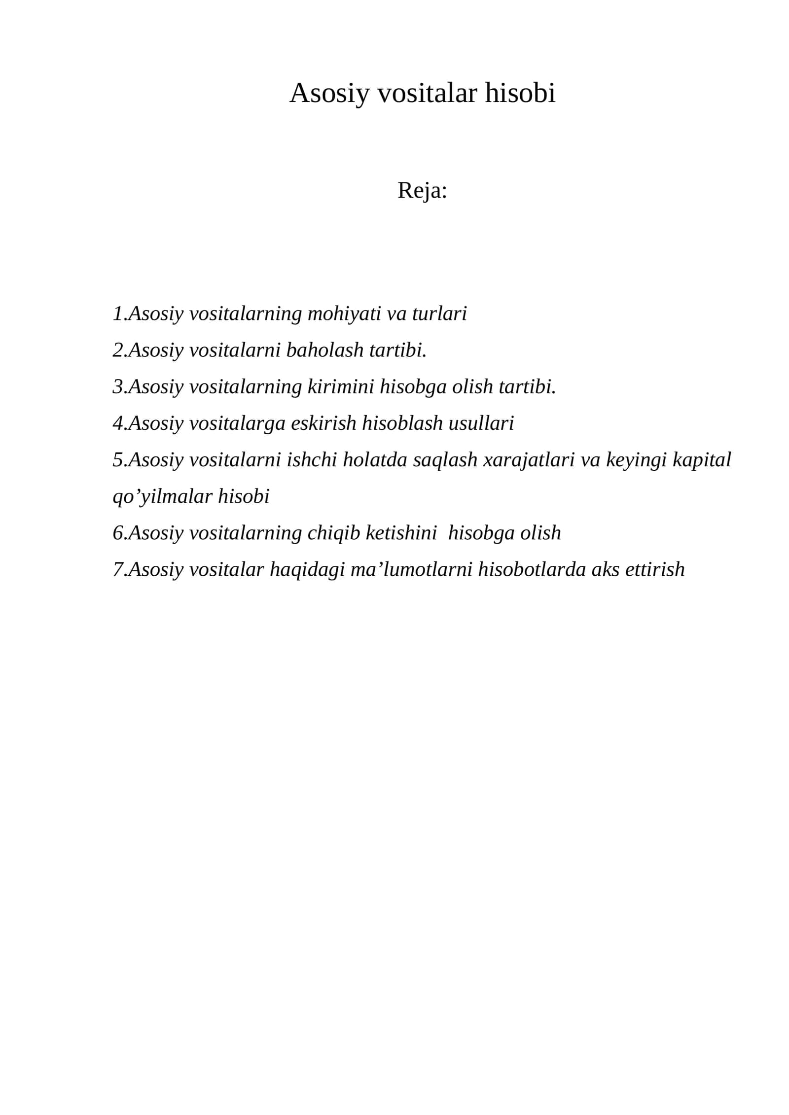 Asosiy vositalar hisobi