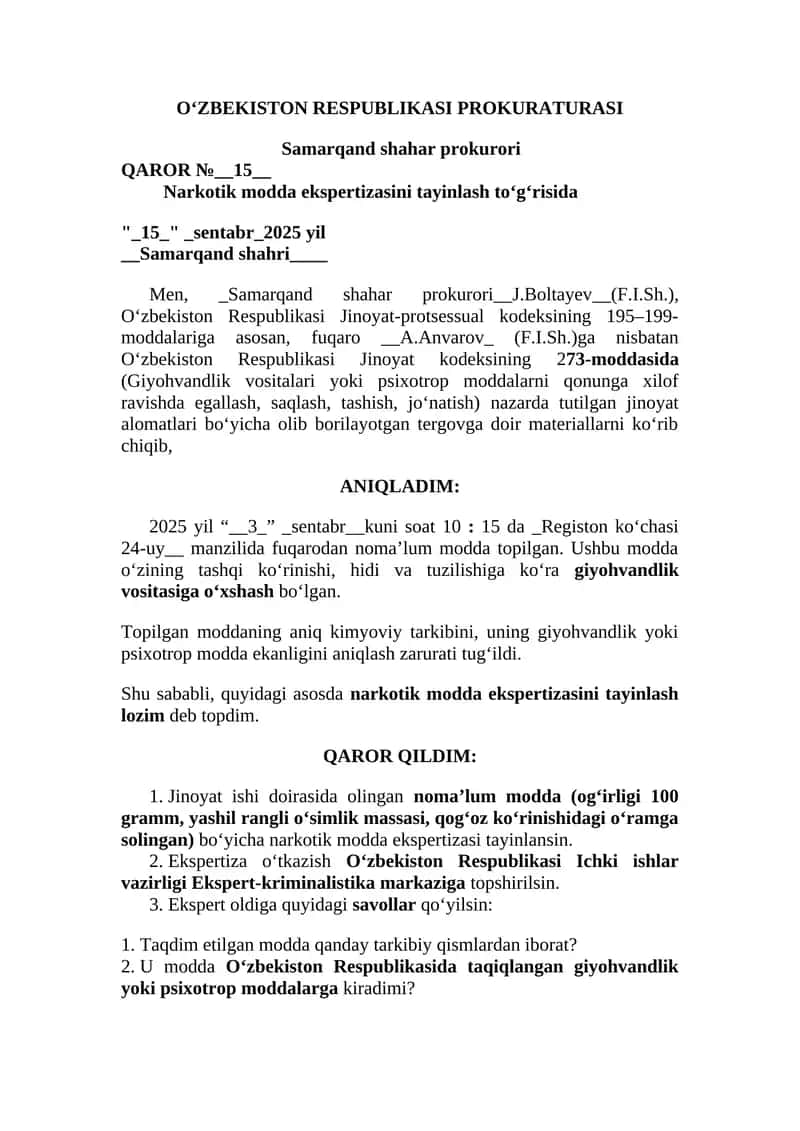 Narkotik modda ekspertizasi na'muna