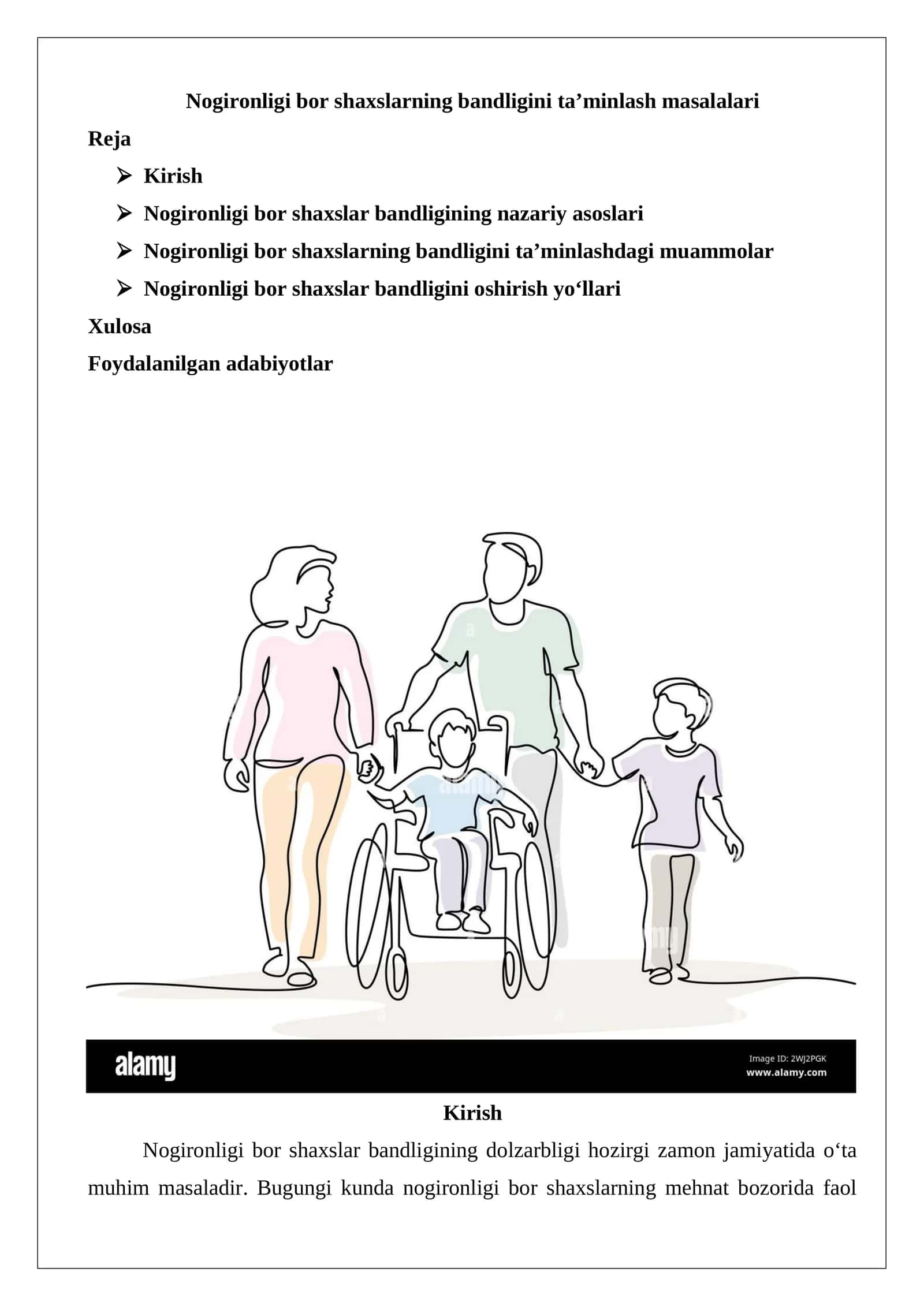 Nogironligi bor shaxslarning bandligini ta’minlash masalalari