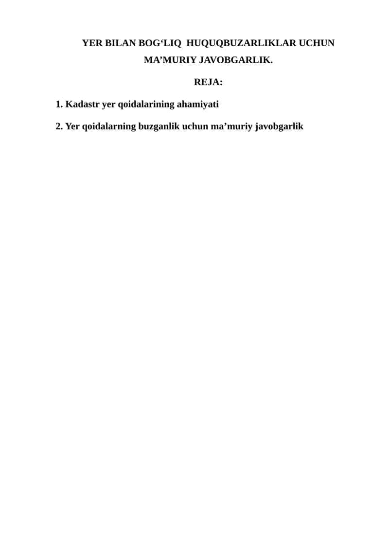 YER BILAN BOG‘LIQ HUQUQBUZARLIKLAR UCHUN MA’MURIY JAVOBGARLIK