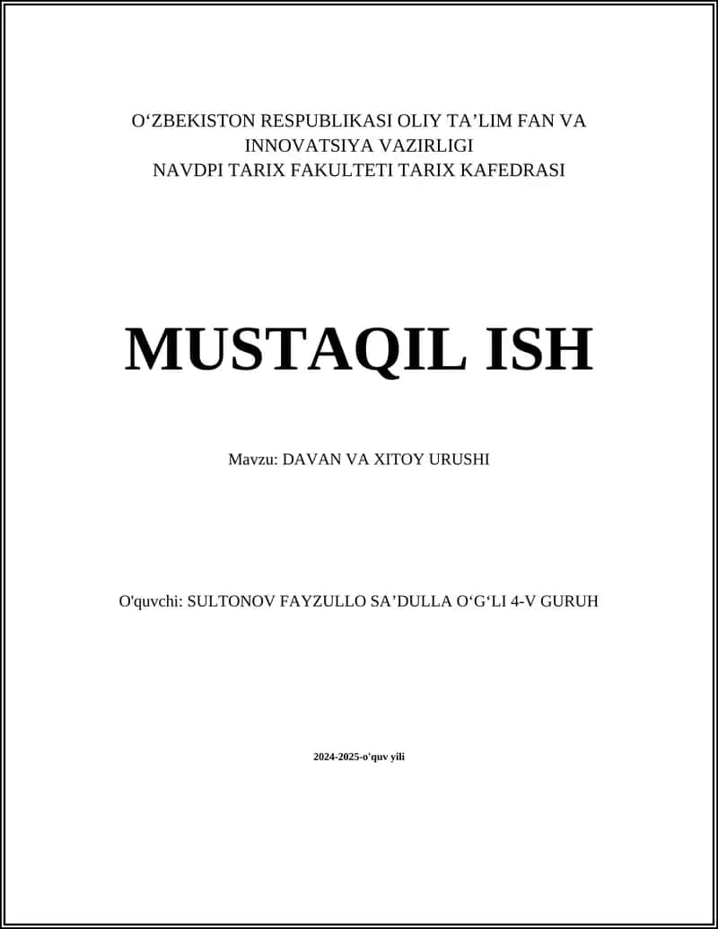 DAVAN VA XITOY URUSHI