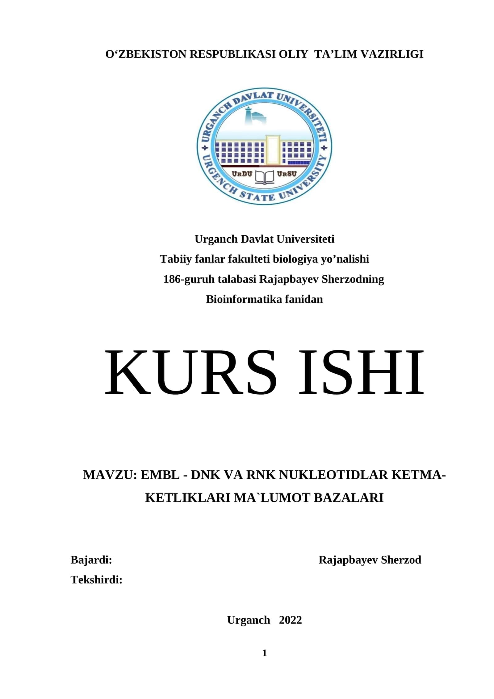 EMBL - DNK va RNK nukleotidlar ketma-ketliklari ma`lumot bazalari