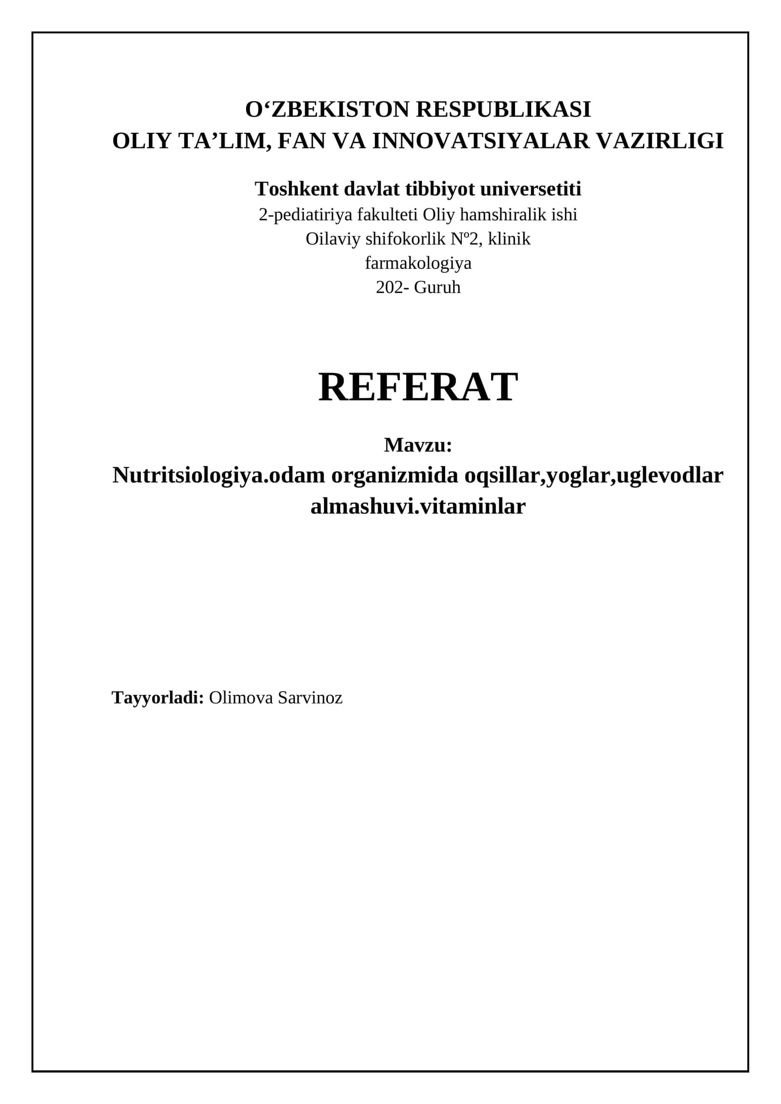 Nutritsiologiya.odam organizmida oqsillar,yoglar,uglevodlar almashuvi.vitaminlar