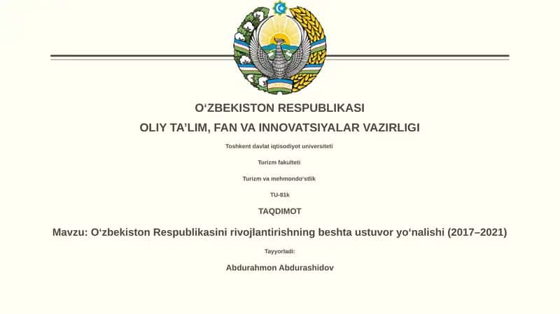 O‘zbekiston Respublikasini rivojlantirishning beshta ustuvor yo‘nalishi (2017–2021)