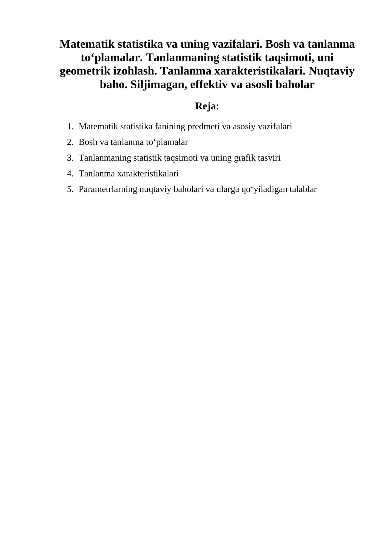 Matematik statistika va uning vazifalari
