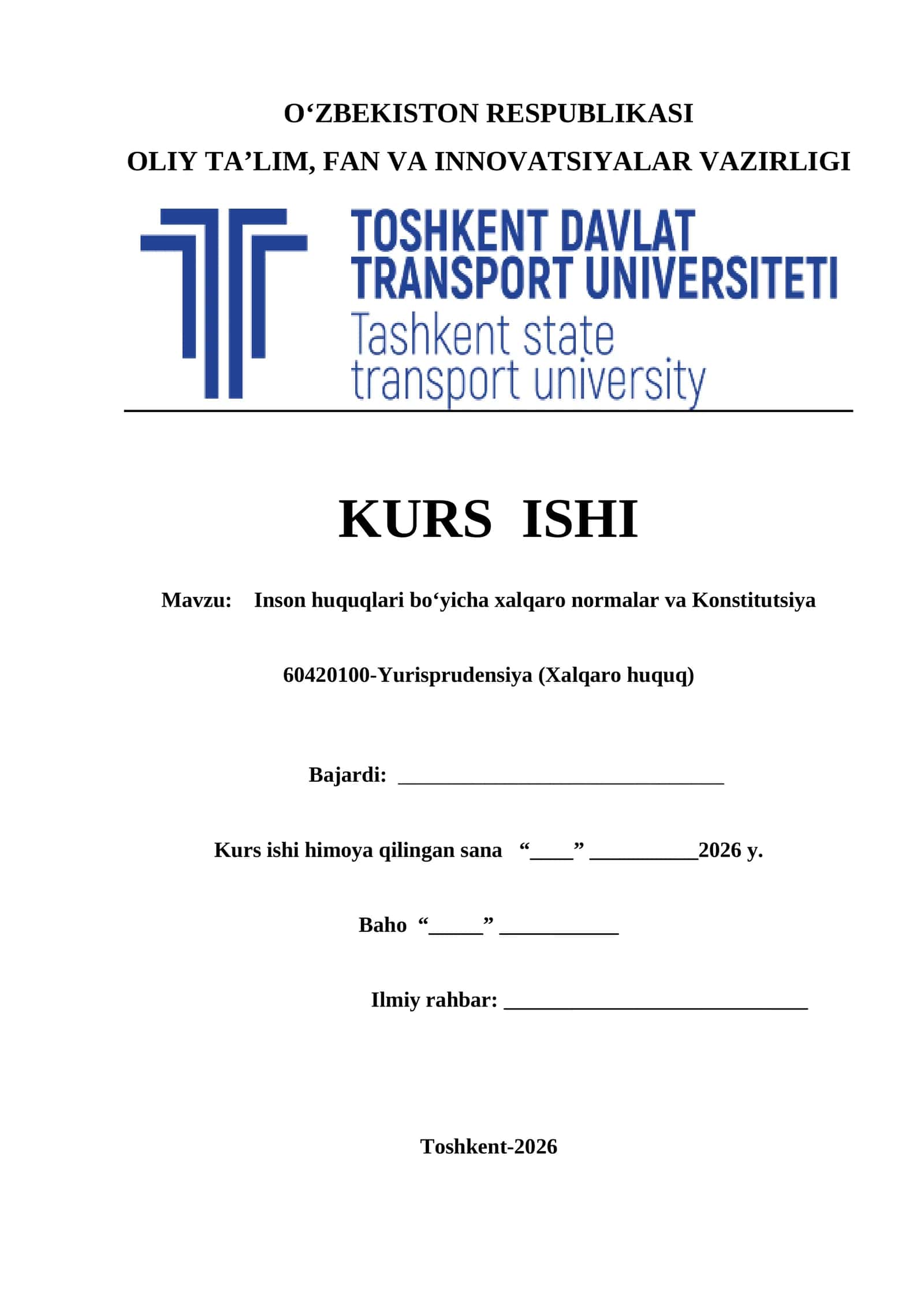 Inson huquqlari bo‘yicha xalqaro normalar va Konstitutsiya kurs ishi