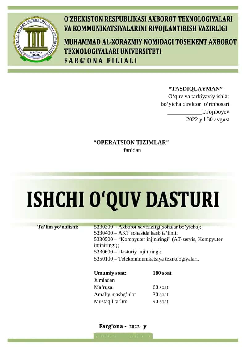 "TASDIQLAYMAN" O‘quv va tarbiyaviy ishlar