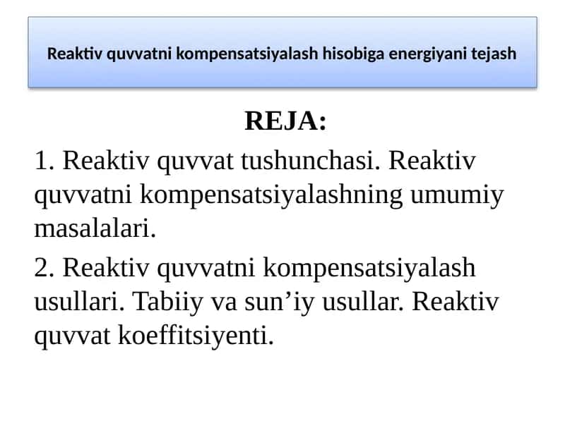 Reaktiv quvvatni kompensatsiyalash