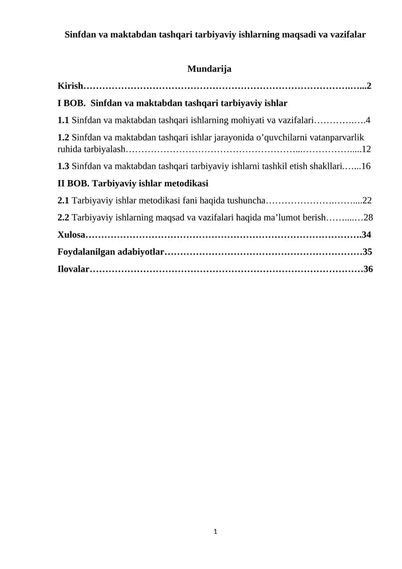 Sinfdan va maktabdan tashqari tarbiyaviy ishlarning maqsadi va vazifalar