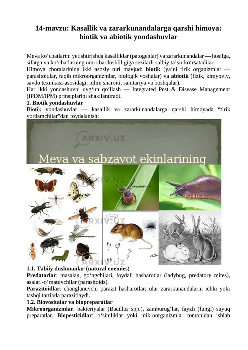 Kasallik va zararkunandalarga qarshi himoya