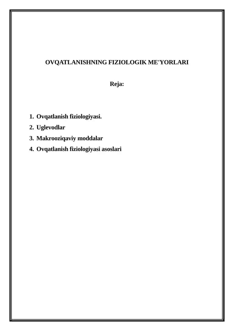 OVQATLANISHNING FIZIOLOGIK ME'YORLARI