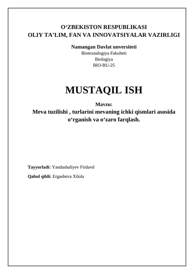 Meva tuzilishi va rivojlanishi