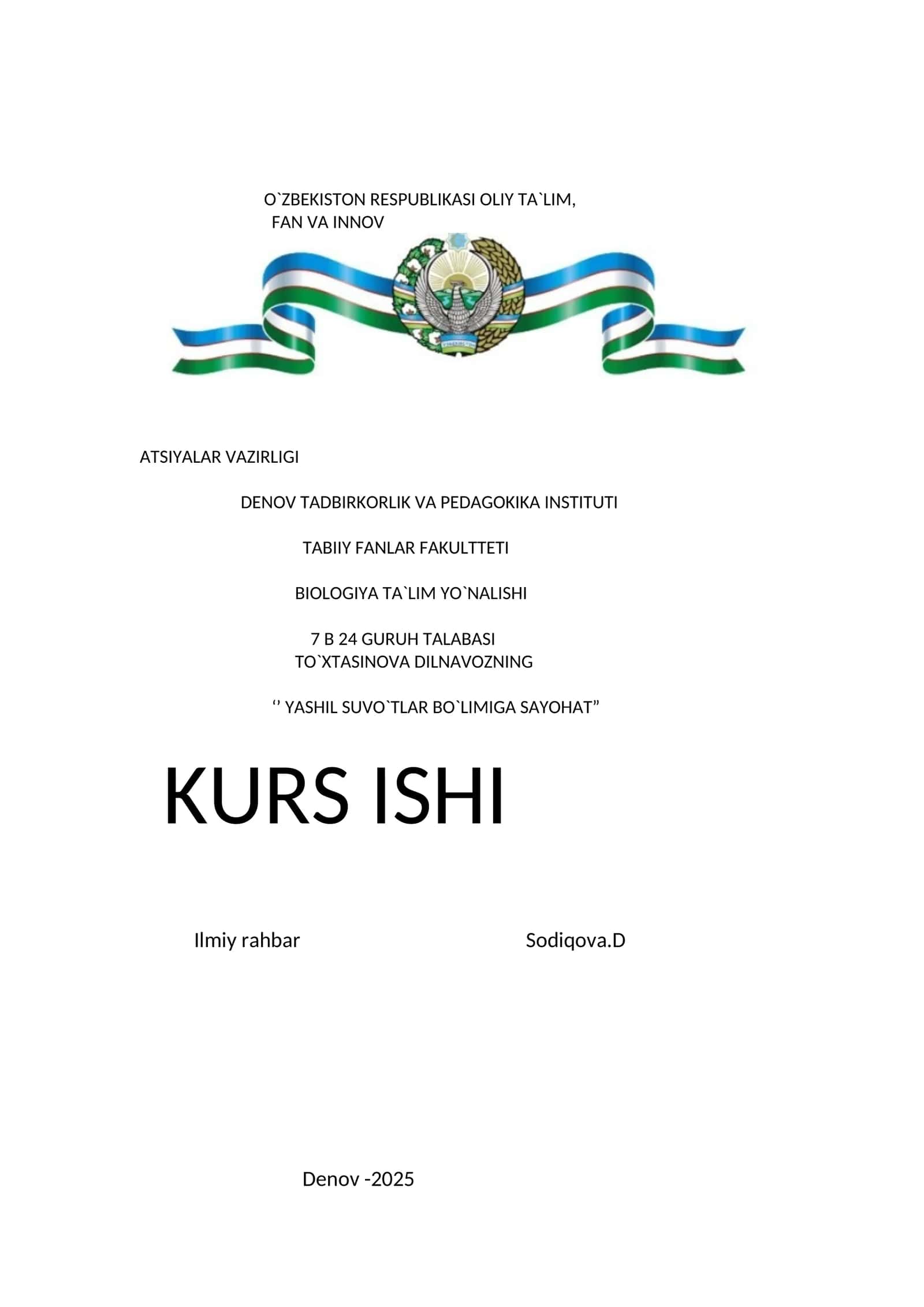 YASHIL SUVO’TLAR BO`LIMIGA SAYOHAT