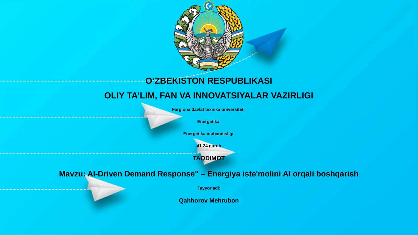 AI-Driven Demand Response" – Energiya iste'molini AI orqali boshqarish