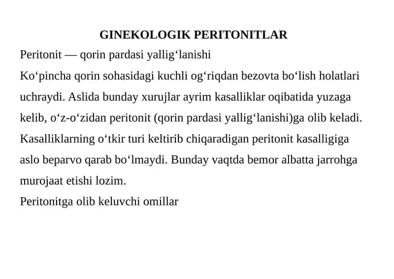 GINEKOLOGIK PERITONITLAR