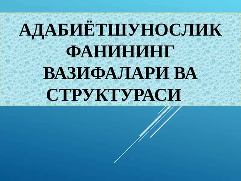 Адабиётшунослик фанининг вазифалари ва структураси