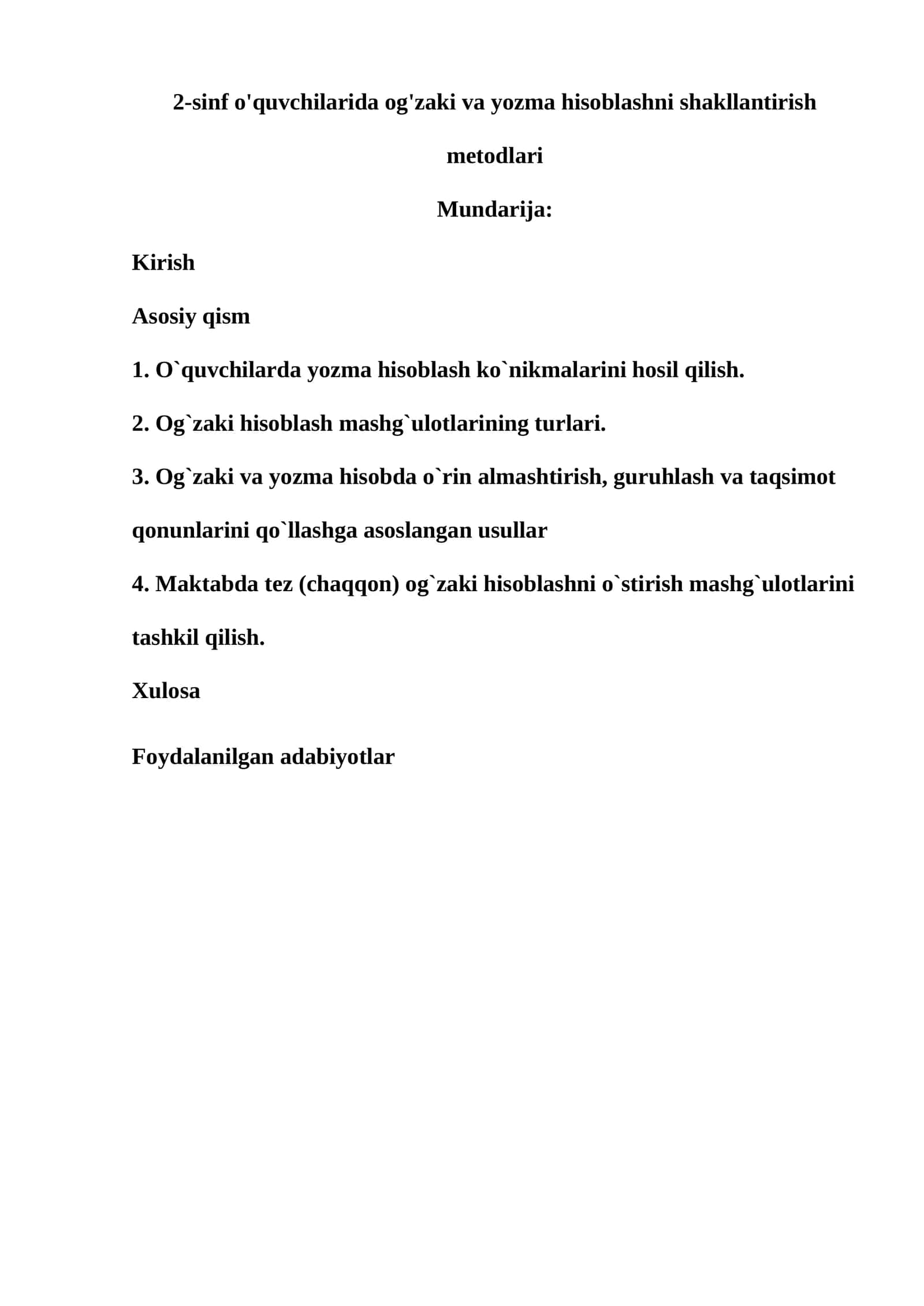 2-sinf o'quvchilarida og'zaki va yozma hisoblashni shakllantirish metodlari